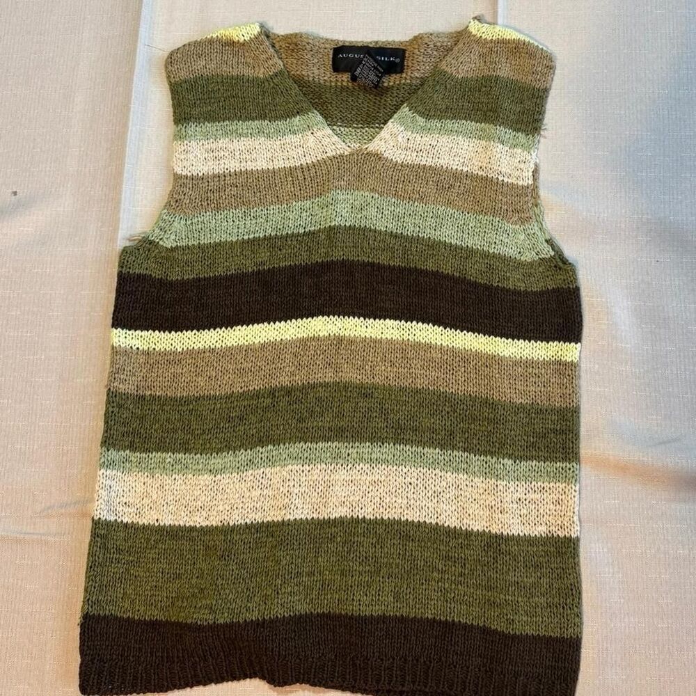 Y2K striped knit top / green brown V-neck sweater tank
